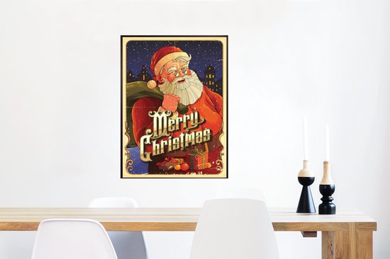 Affiche de Noël Vintage avec papier affiche Père Noël 60x80 cm - Tirage photo sur Poster (décoration murale salon / chambre)