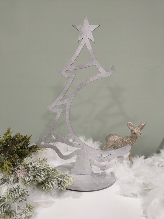 Sapin de Noël argenté en bois - Sculpture - Statue de Noël - Argent - Noël  - Sapin de... | bol.com