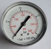 K&W Manometer 63 mm diameter 0-20 bar met 1/4"  achter aansluiting geschikt voor luchtdruk