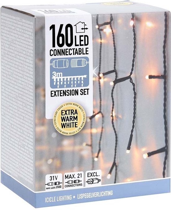 Koppelbare IJspegelverlichting - 160 LED - 3m - warm wit binnen/buiten verlichting