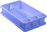 Blauw afdruiprek met lekbak 45 x 26 cm - Keukenbenodigdheden - Afwassen/afdrogen - Afwasrekken - Afdruiprekken met lekbak
