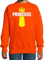 Koningsdag sweater Princess met kroontje oranje - kinderen - Kingsday outfit / kleding / trui 106/116 (5-6 jaar)