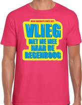 Foute party Vlieg met me mee naar de regenboog verkleed/ carnaval t-shirt roze heren - Foute hits - Foute party outfit/ kleding S