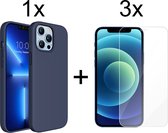 iPhone 13 Pro hoesje donker blauw siliconen apple hoesjes cover hoes - 3x iPhone 13 Pro screenprotector