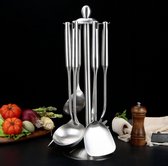 Vastelli Culina Spatel Set met houder - 7 delige Kookset in matte kleur Zilver