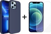 iPhone 13 Pro hoesje donker blauw siliconen apple hoesjes cover hoes - 1x iPhone 13 Pro screenprotector