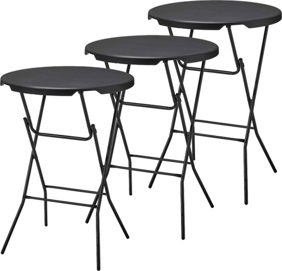 Alora Statafel - Set van 3 - Zwart - ø80x110 cm - statafels - cocktailtafel - hoge staan tafel - staantafels - staantafel - partytafel
