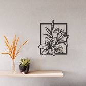Wanddecoratie - Lelies - Hout - Wall Art - Muurdecoratie - Zwart - 33.5 x 29 cm
