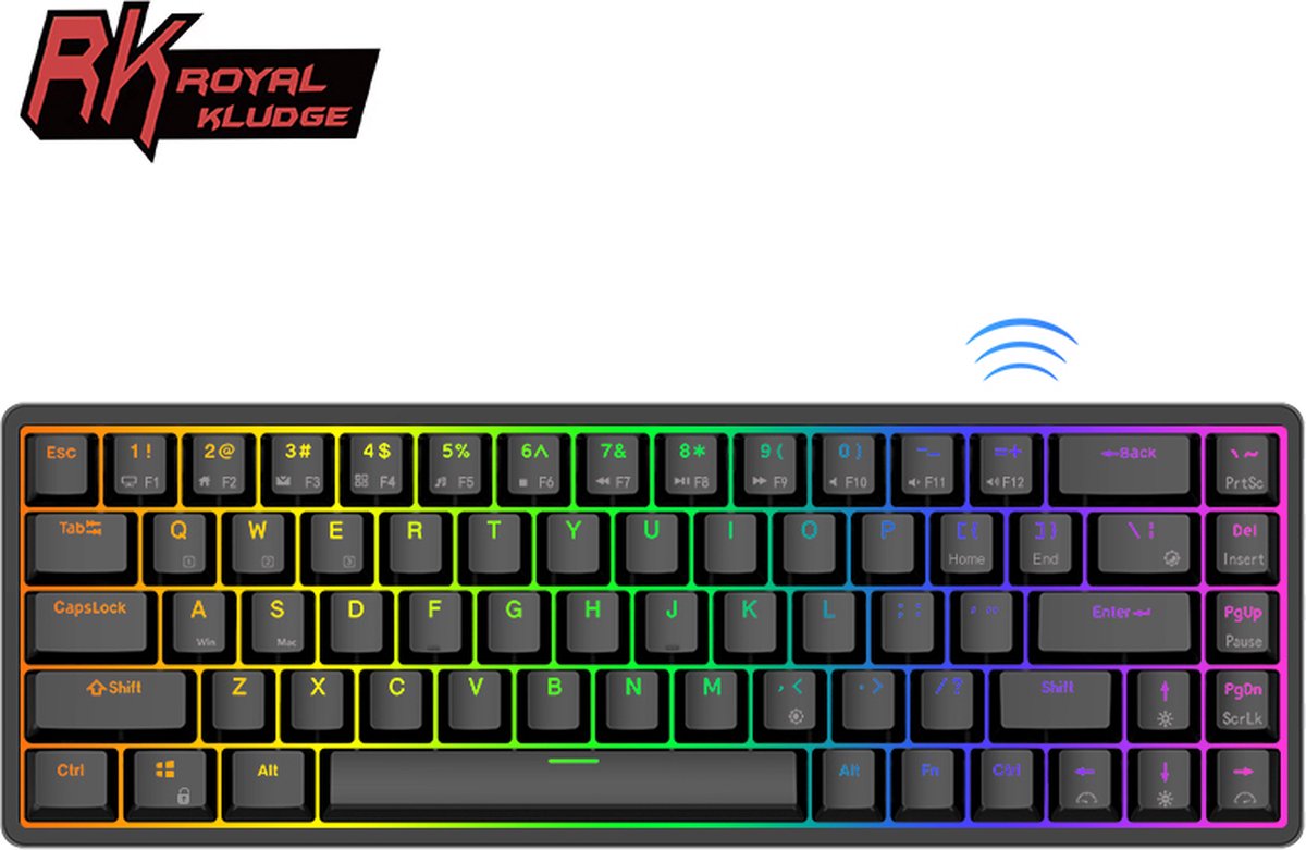 RK837 (RK G68) Hot Swappable 65% Mechanisch Toetsenbord - Gaming Keyboard - Zwart - RGB - Wired & Wireless - TRI-MODE - 2.4GHZ - Bluetooth - Type-C - Blue Switches - 3/5 Pin - Gaming - Office