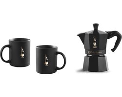 Bialetti Moka Express Set 6 kops + 2 Bekers - Mat Zwart - 300ml