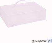 ChocoPatiss® Herbruikbare, kunststof Cake Box / Treat Box 37x25x11cm. Taartdoos, Frosted.