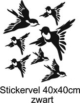 Raam - Muur - sticker - Vogels  Zwart - Decoratief - Vrolijk - Stickervel 40x40 cm