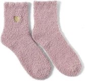 Warme dames Sokken - roze / zalm - huissokken - dikke sokken - fluffy sokken - print hart / hartje - 36-40 - extra zacht