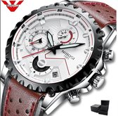 NIBOSI - Horloges voor mannen - Luxe Bruin/Wit Design - Heren Horloge - Ø44 - 3 ATM Waterdicht