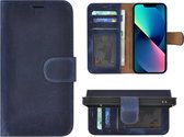 Étui iPhone 13 Mini - Bookcase - Etui portefeuille Etui portefeuille en cuir véritable Blauw Denim