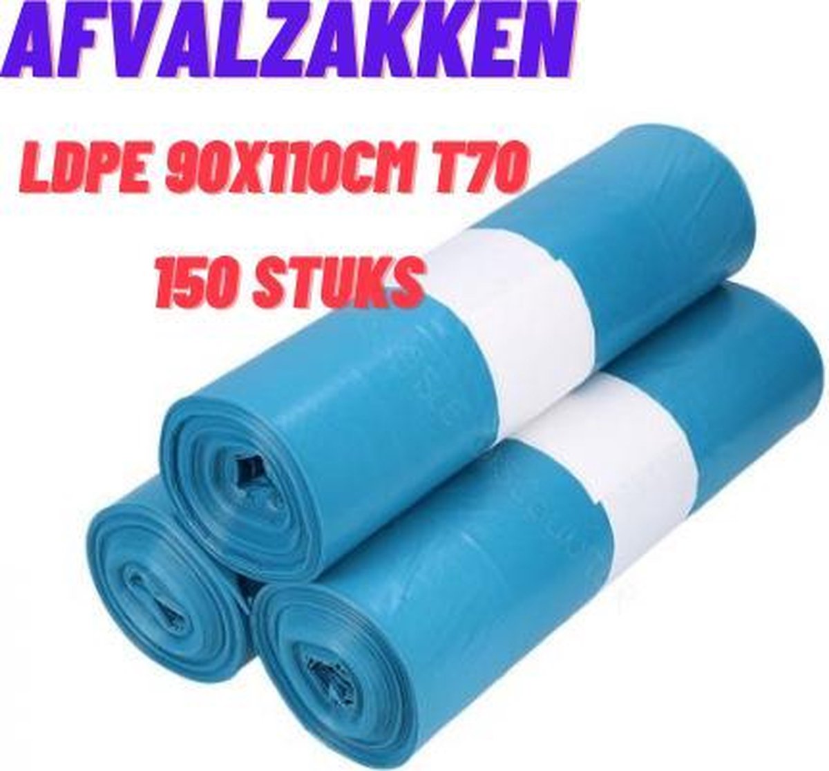 Vuilniszakken/Afvalzakken LDPE 90x110cm T70 blauw 140 liter Prullenbak zakken 150stuks
