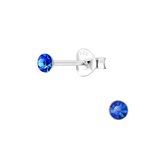 Joy|S - Zilveren ronde oorbellen - 3 mm oorknopjes - kristal saffier blauw