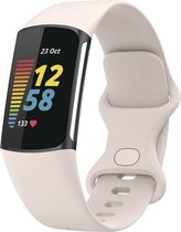 Siliconen Smartwatch bandje - Geschikt voor Fitbit Charge 5 / Fitbit Charge 6 siliconen bandje - zand wit - Strap-it Horlogeband / Polsband / Armband - Maat: Maat S