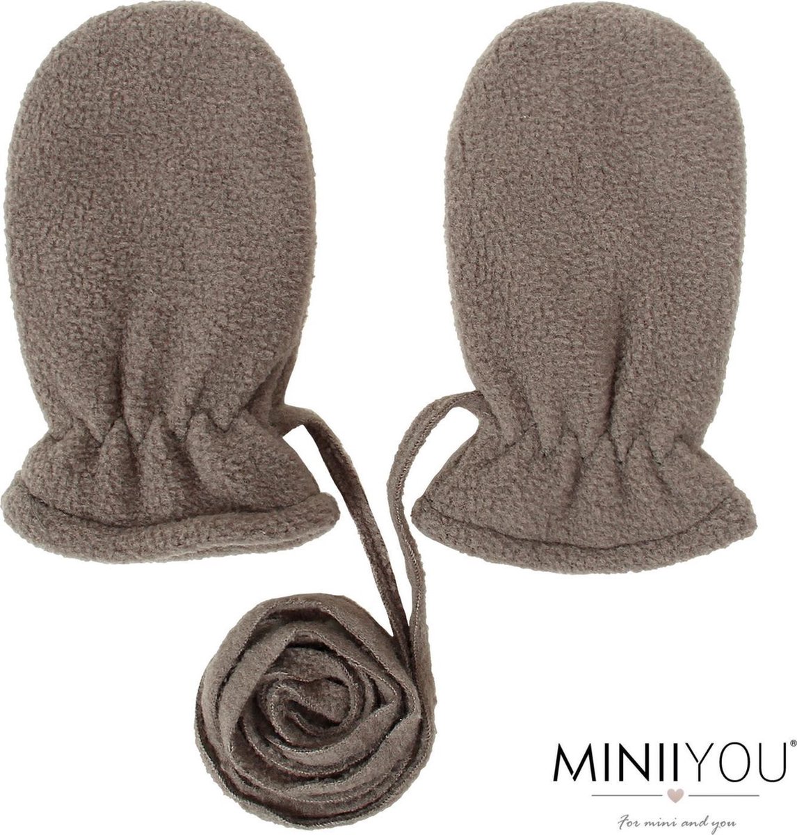 Baby Fleece winter wantjes met koord Grijs (3-18 mnd) - handschoenen - Merkloos