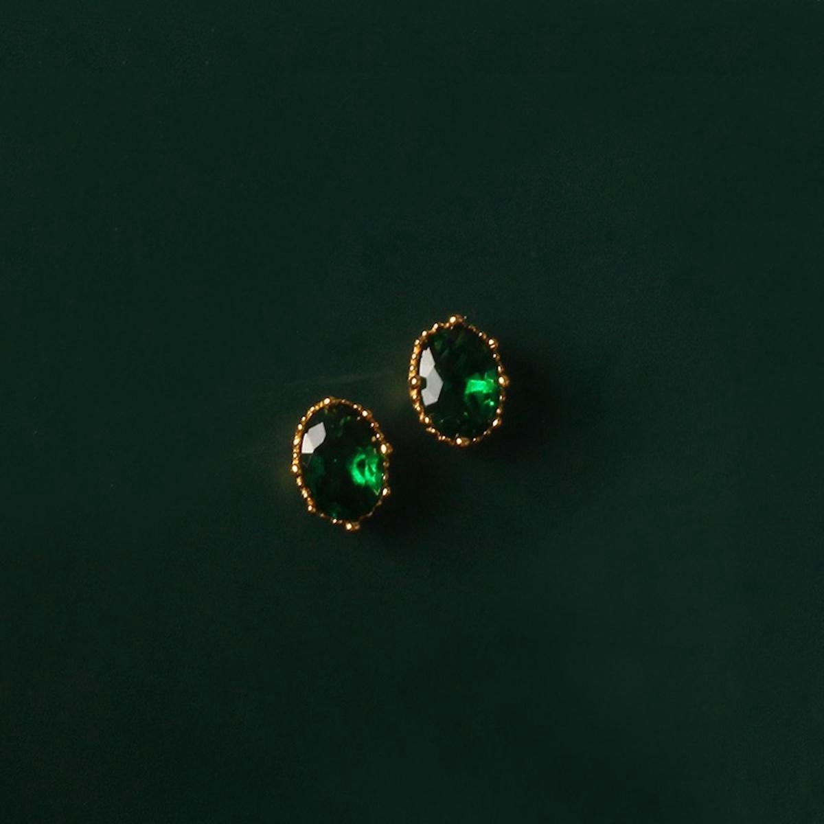 Vintage look groene kristallen oorstekers-sterling zilver & goud vermeil