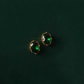 Vintage look groene kristallen oorstekers-sterling zilver & goud vermeil