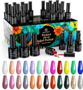 Kastiny - Gel Nagellak Kit - 24 Kleuren - Nail Gel Collectie met Basis, Glanzende & Matte Top Coat