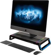 LURK® Monitor Standaard HYPE - Ergonomische Laptop Verhoger Met Verlichting - 4 USB-poorten - Telefoonhouder en opbergvakje - Zwart