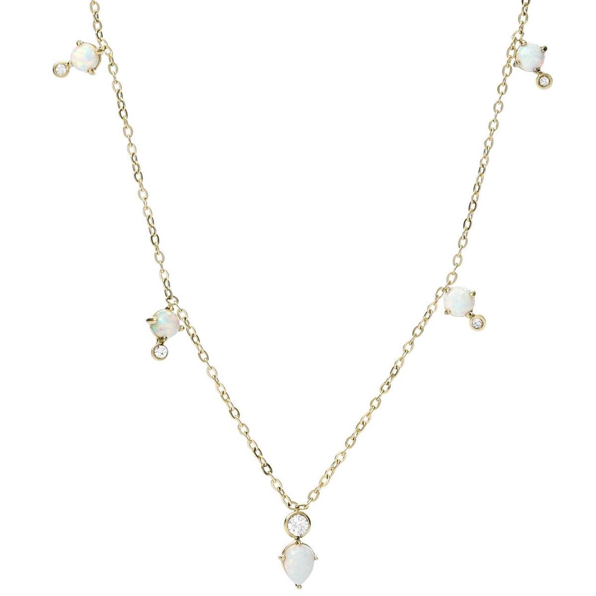 Fossil JF03880710 Ketting Val staal-opaal goudkleurig-wit