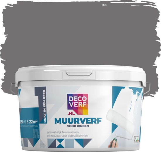 Decoverf muurverf mat, Rustiek grijs, 2.5L