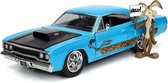 1970 Plymouth Road Runner + Looney Tunes Figuur (Blauw) (22 cm) 1/24 JADA - Modelauto - Schaalmodel - Model auto - Miniatuurautos - Miniatuur auto