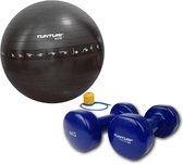 Tunturi - Fitness Set - Vinyl Dumbbell 2 x 4 kg  - Gymball Zwart met Anti Burst 90 cm