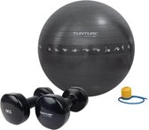 Tunturi - Fitness Set - Vinyl Dumbbell 2 x 5 kg - Gymball Zwart met Anti Burst 65 cm