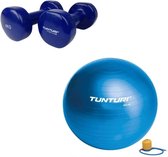 Tunturi - Fitness Set - Vinyl Dumbbell 2 x 4 kg  - Gymball Blauw 90 cm