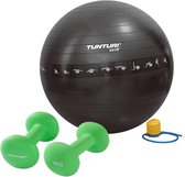 Tunturi - Fitness Set - Neopreen Dumbbellset 2 x 4 kg - Gymball Zwart met Anti Burst 90 cm