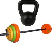 Tunturi - Fitness Set - Halterset 20 kg incl stang - Kettlebell12 kg