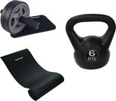 Tunturi - Fitness Set - Kettlebell 6 kg - Fitnessmat 160 x 60 x 0,7 cm - Trainingswiel