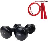 Tunturi - Fitness Set - Vinyl Dumbbell 2 x 5 kg - Springtouw Rood