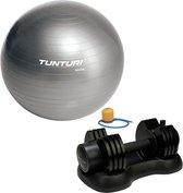 Tunturi - Fitness Set - Verstelbare Dumbbellset 12,5 kg  - Gymball Zilver 90 cm