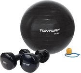 Tunturi - Fitness Set - Vinyl Dumbbell 2 x 5 kg - Gymball Zwart 55 cm