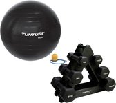 Tunturi - Fitness Set - Dumbbell Opbergrek incl 2x 1 t/m 3 dumbbells  - Gymball Zwart 55 cm
