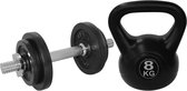 Tunturi - Fitness Set - Halterset 10 kg incl 1 Dumbellstang - Kettlebell 8 kg