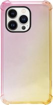 ADEL Siliconen Back Cover Softcase Hoesje Geschikt voor iPhone 13 Pro - Kleurovergang Roze Geel
