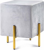 Lucy's Living fluwelen poef KUCO Grey - L38 x B38 x H46 cm - velvet - zwart - goud - metaal - poef - kruk - krukje - wonen - stoelen