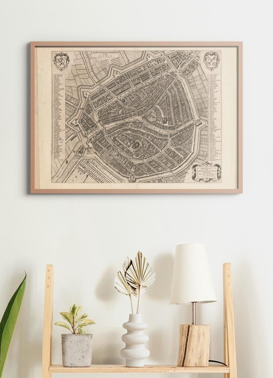 Poster In - Historische Oude Kaart Leiden 1652 - Stadsplattegrond - Large 50x70
