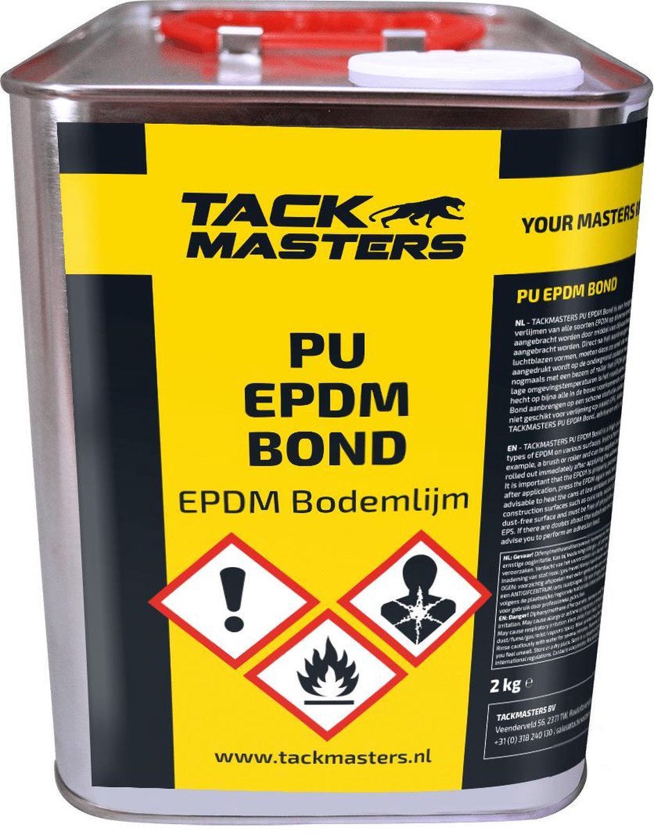 Tackmasters - PU EPDM Bond - Blik 5kg - Lijm - Bodemlijm - EPDM Bodemlijm - EPDM lijm - EPDM - Amerikaans EPDM - Europees EPDM - EPDM Folie - Dakleer - Daklijm - Lijm voor EPDM - 20m2 met 5kg Blik - Enkelzijdig verlijmen