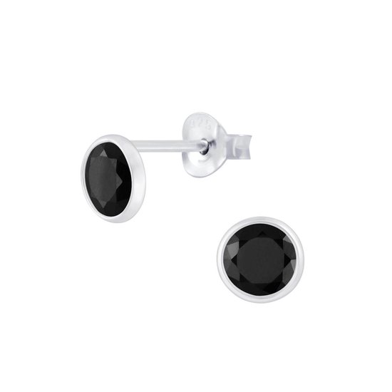 Joy|S - Zilveren rond oorbellen - 4 mm - zirkonia zwart