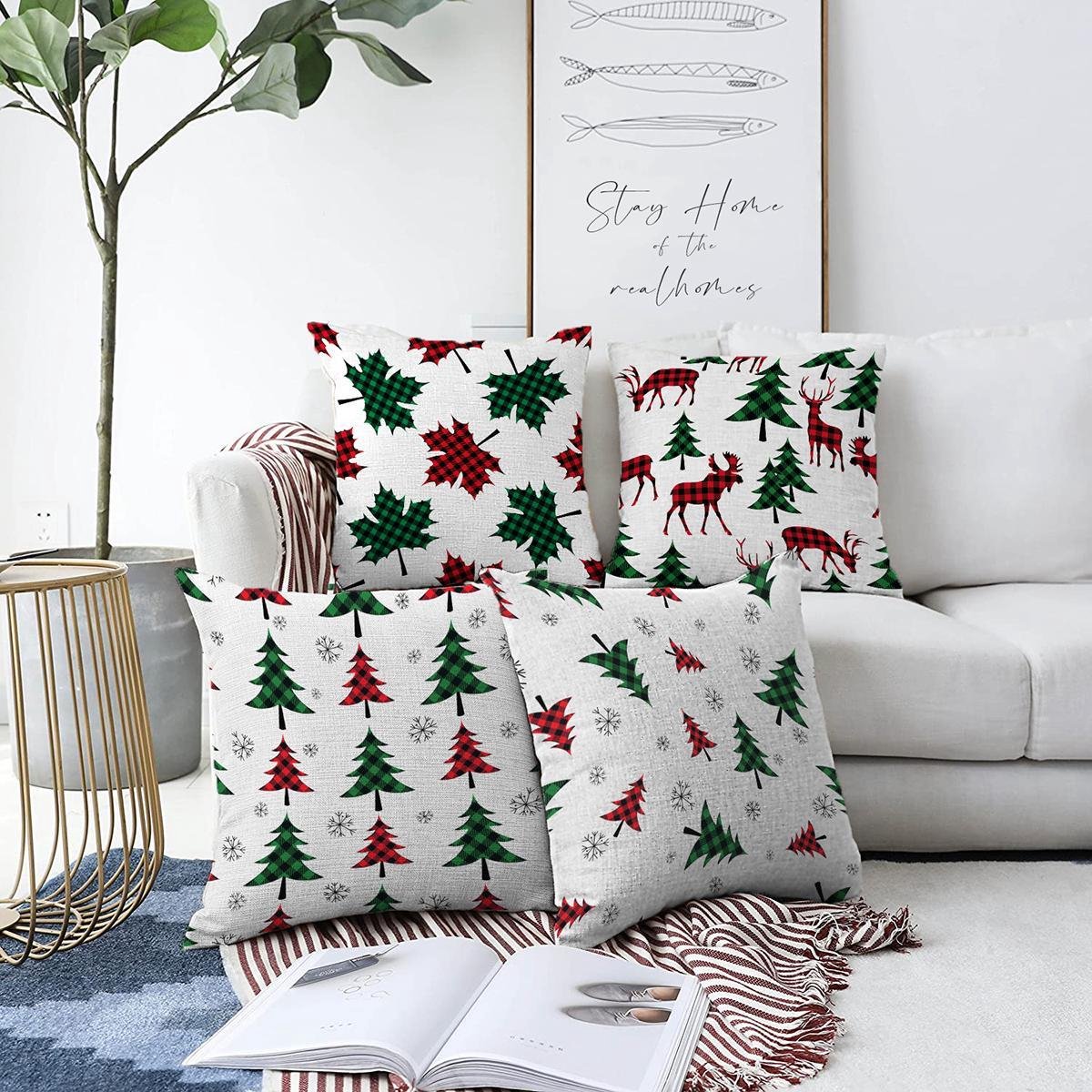 Zethome Kussenhoes - Kerstmis - 4 Stuk - Vierkantjes - Bedrukt – Soft Touch – 43 x 43 cm - Kerst Patroon