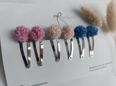 Pompom wol klik klak spelden set 4 cm baby meisjes haaraccesoires stevige clips roze,offwhite,blauw