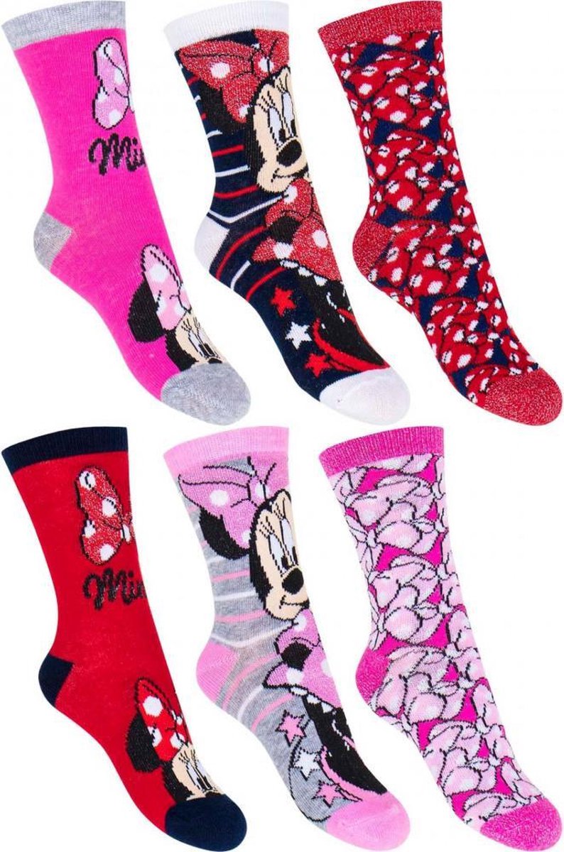 Minnie Mouse | 6 Paar | Glittersokken | Maat 31-34