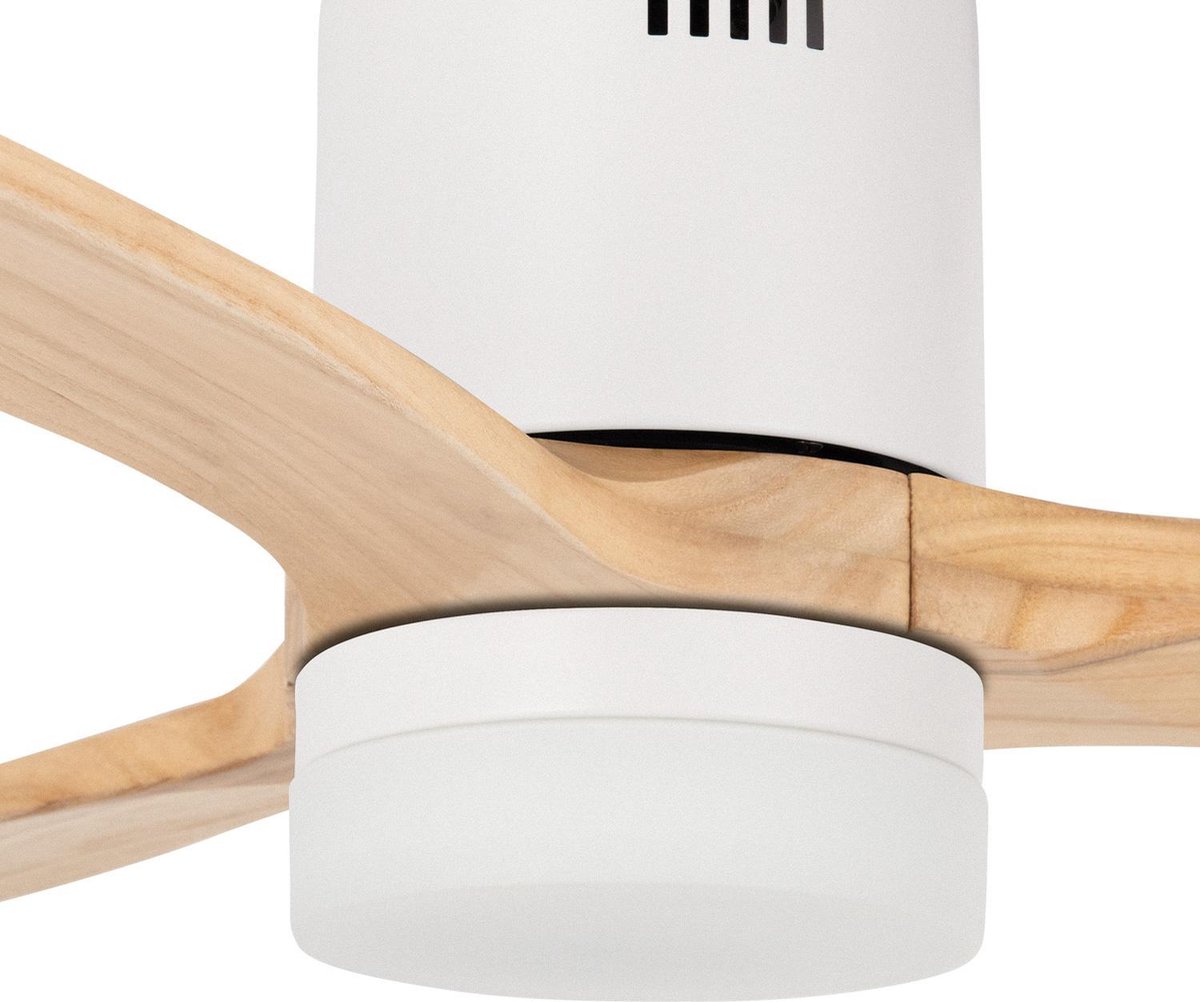 CREATE WINDCALM DC STYLANCE WIT Plafondventilator met Verlichting Natuurlijk Hout Wit- Wifi - 132 cm - Programmeerbaar - 6 Snelheden - Zomer/Winterfunctie
